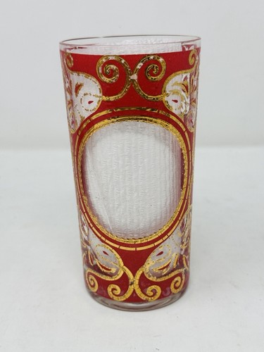 3 Vintage MCM Culver Signed Gold and Red Regal Scroll Circle Tumbler Glasses Bar - Picture 12 of 18