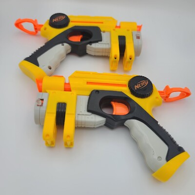 2004 Nerf N Strike EX3 Nite Finder Yellow Gun Pistol Laser Toy Hasbro Set of 2