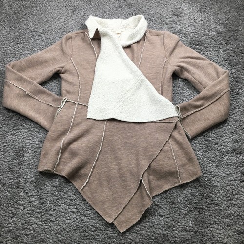 Double Zero Womens Open Front Drape Cardigan Sz S Brown Long Sleeve Sherpa