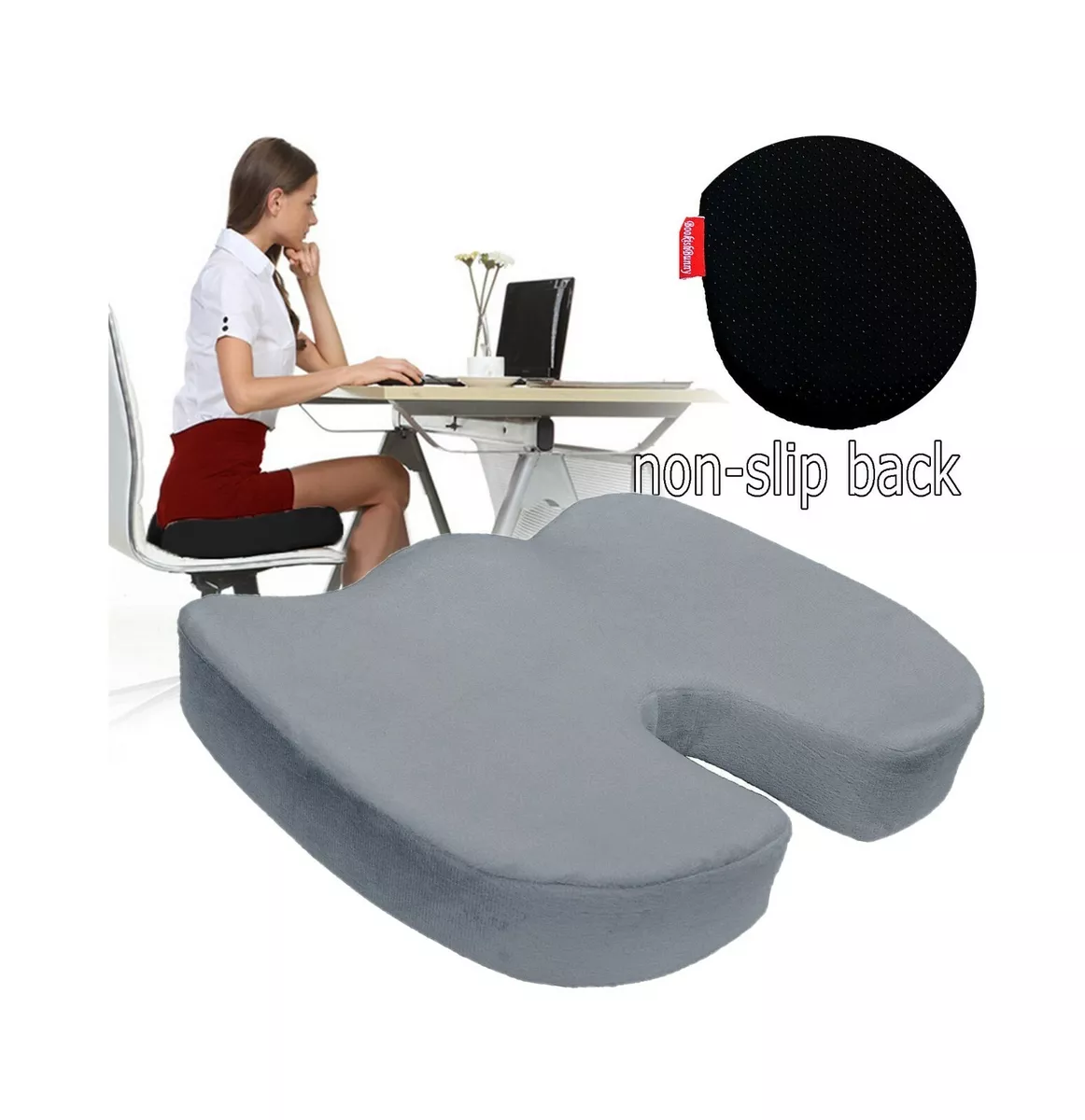 Non Slip Memory Foam Coccyx Orthopedic Seat Office Chair Cushion Pain  Relief Gra