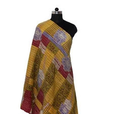 Vintage Reversible Kantha Cotton Bohemian Scarf Dupatta Women Neck Wrap Big