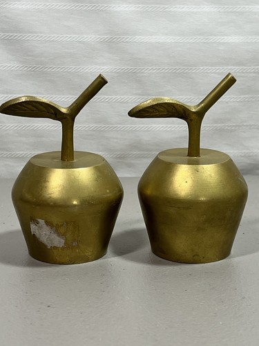 Vintage Solid Brass Apple Shaped Bell Embossed Leaves Brass Bell Made in India - Picture 3 of 7