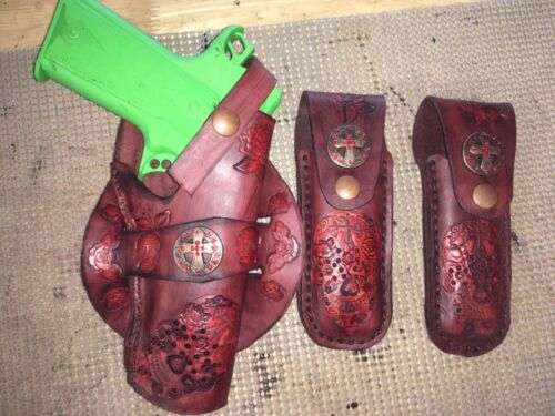 Handmade Leather 1911 Gun Holster W/strap & 2 pouches