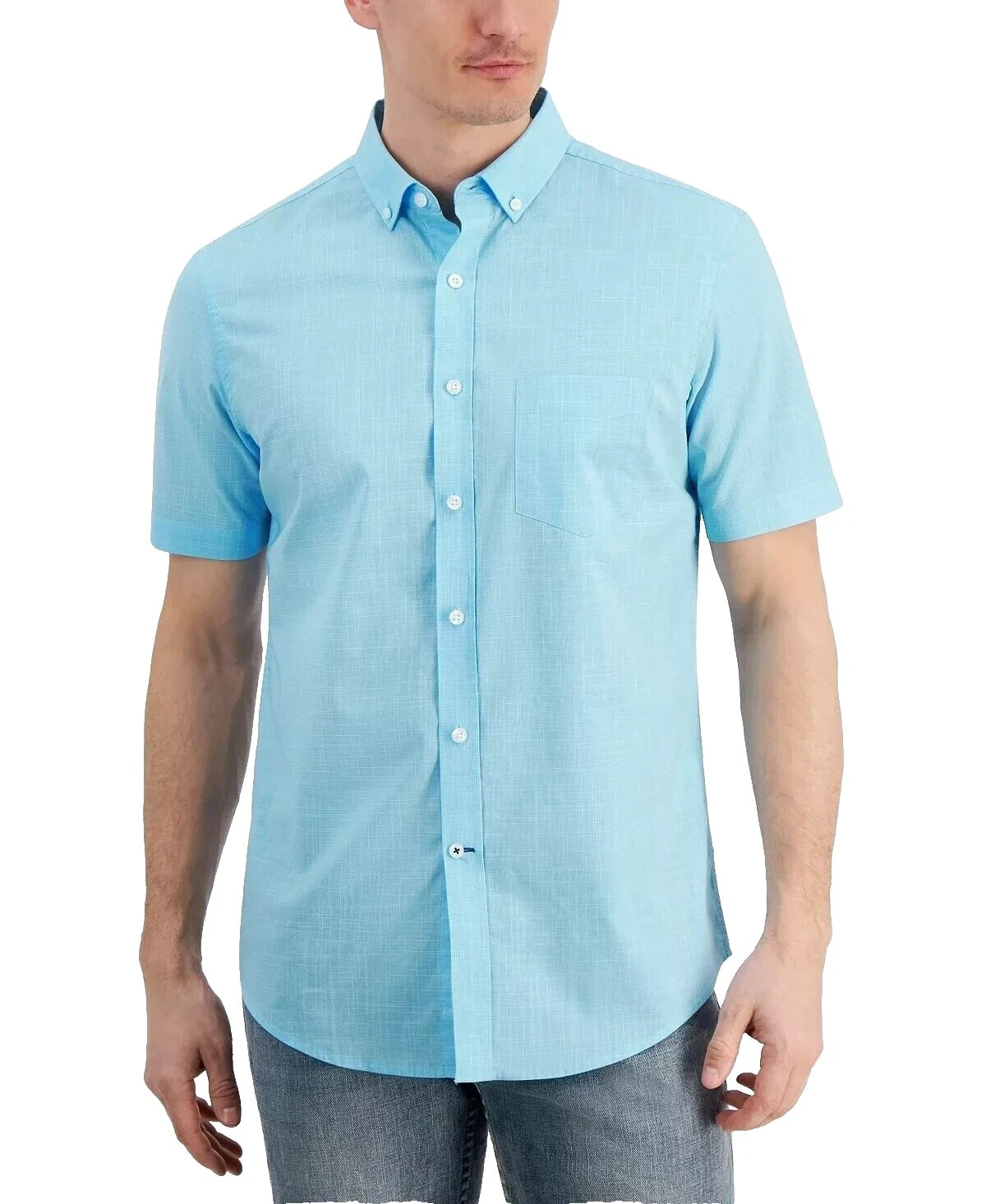 Club Room Short Sleeve Solid Casual Button-Down Shirts for Men