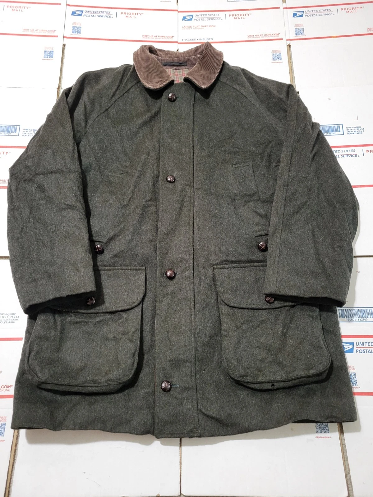 VTG Barbour Loden A1155 Green Wool Tweed Hunting Field Jacket Men's Size 48
