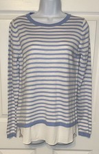 NWT Ann Taylor LOFT Sz Small Blue White Striped Cotton Silk Blend Knit Sweater