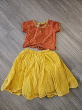 Fabindia Girls 2pc Cotton Skirt Set 12-18M Orange Top Yellow Skirt