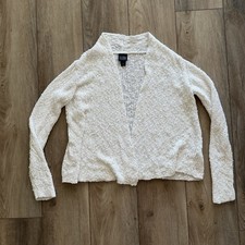Eileen Fisher Italian Yarn Boucle Knit Open Front Cardigan M Ivory Minimalist