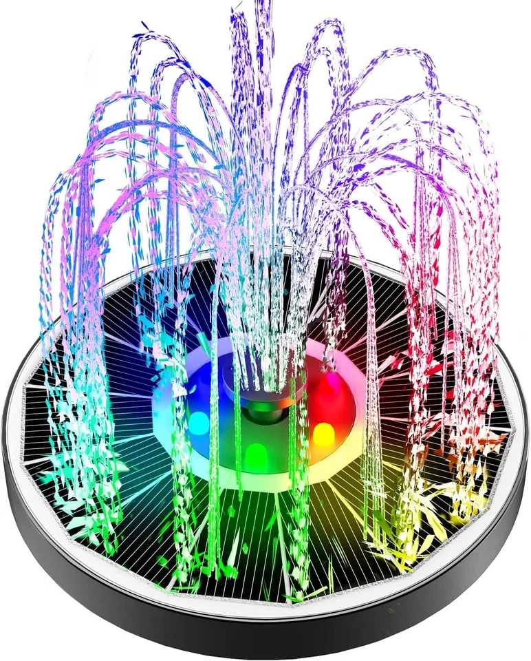 Eco-Friendly Solar Water Fountain with Colorful LED Lights & 2200mAh Battery - Image 3 of 4