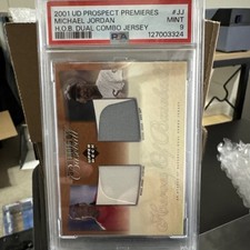 2001 UD PROSPECT PREMIERES HEROES OF BB DUAL COMBO JERSEY MICHAEL JORDAN PSA 9