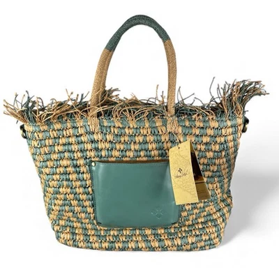 NWT Patricia Bash Straw/leather Villora Bag In Sage/tan - Photo 1/4