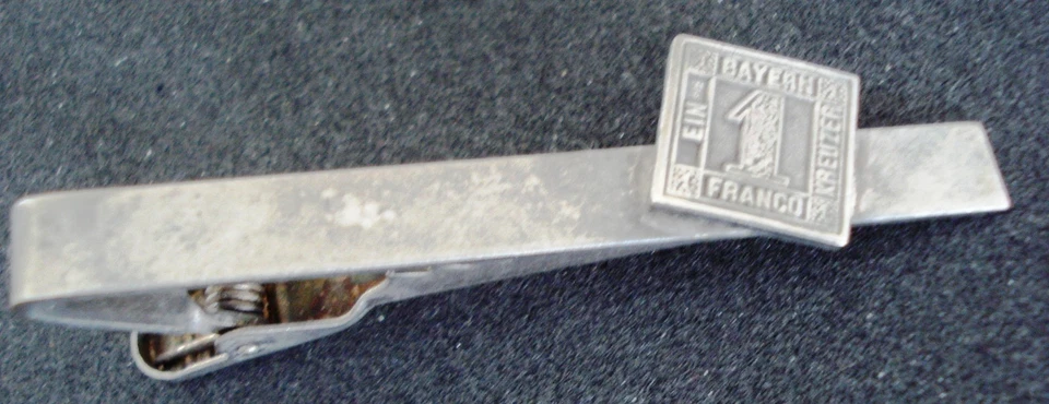 Briefmarken Krawattenhalter/ Krawattenklammer + Krawatte "Bayern 1 Kreuzer Franc - Bild 1 von 4