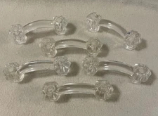Set Of 6 Hexagon Vintage Clear Curved Glass Knobs Handle Pull Retro Kitchen Bath