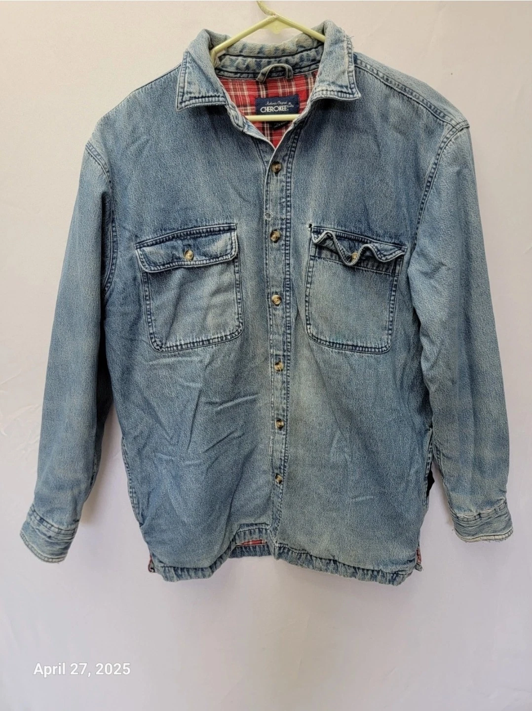 Vintage Cherokee Dark Wash Western Denim Jacket Flannel Plaid Ranch Size Medium
