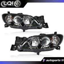 Pair Black Projector Headlights Assembly Amber For 2004-09 Mazda 3 Sedan 4-door