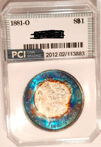 1881-O Rare Date  Gem BU Bright Target  Rainbow Toned Morgan Dollar