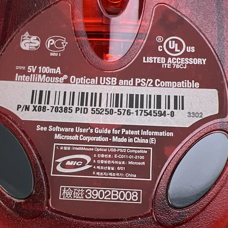 Microsoft Wheel Mouse IntelliMouse Optical 1.1 Win32 PS2/USB For PC/MAC - TESTED - Image 3 of 4