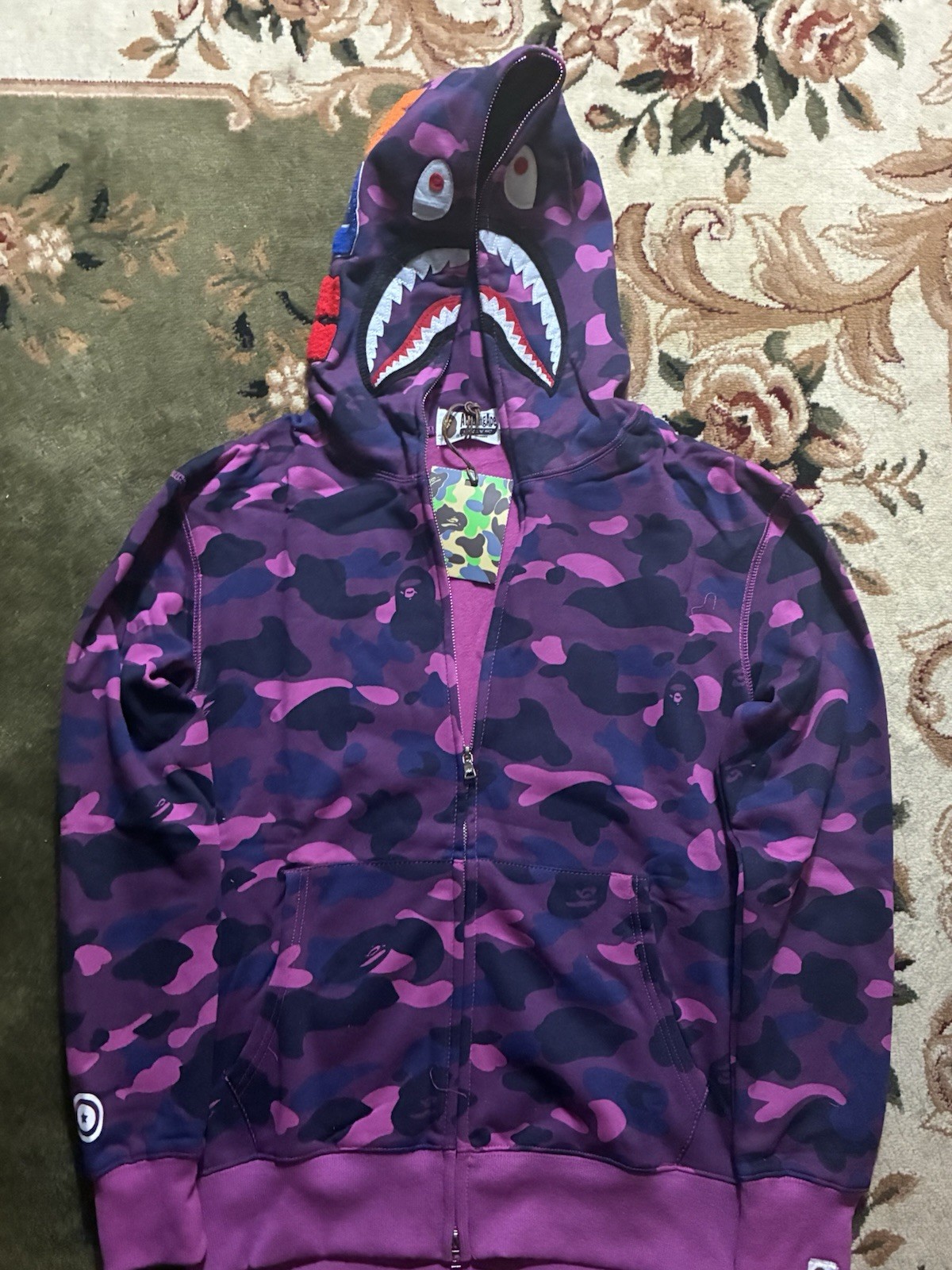 A Bathing Ape Purple Camo Shark Face Full Zip Fleece Hoodie Men's