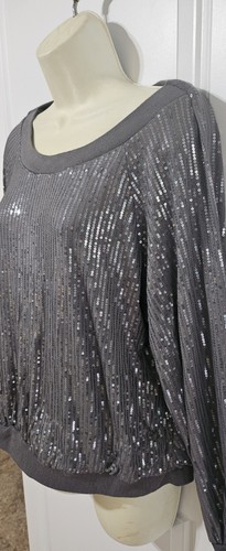 Joan Rivers graues Pailletten Strick Top Langarm Gr. M Bündchen an Ärmeln & Unterteil - Bild 7 von 19