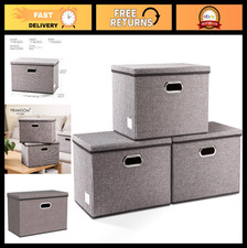 3-Pack Large Collapsible Storage Bins with Lids - Foldable Organizer Boxes for H