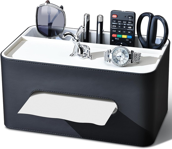 Kingfom TaschentüCher Box Mit 2 FäChern, PU Leder Taschentuchbox KosmetiktüCherb-image
