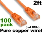 Lot100pcs PURE COPPER! (notCCA!) 2ft RJ45 Cat5e Ethernet Cable/Cord/Wire {ORANGE