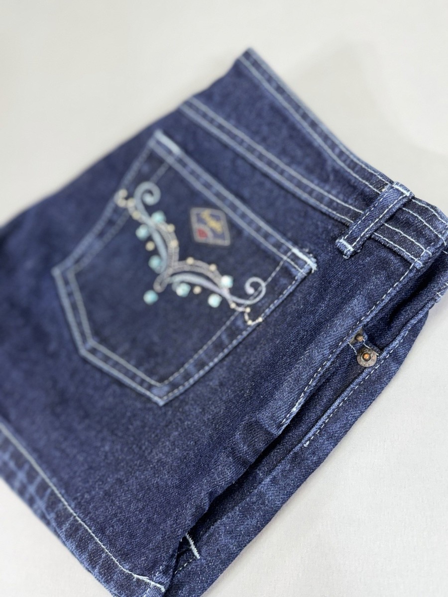 Angels Vtg Y2K Dark Wash Quality Denim Mini Booty Shorts Back