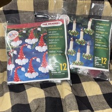 New Beadery Craft Holiday Beaded Ornament Kits Candles Hats Makes 12 Each NEW
