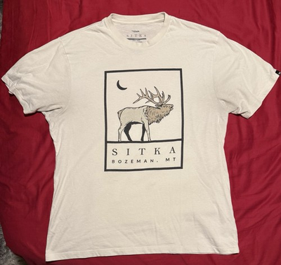 #ad #ad SITKA Gear Men’s Large T shirt Bozeman MT Elk Bulge Graphic T Hunting Cream L $22.99