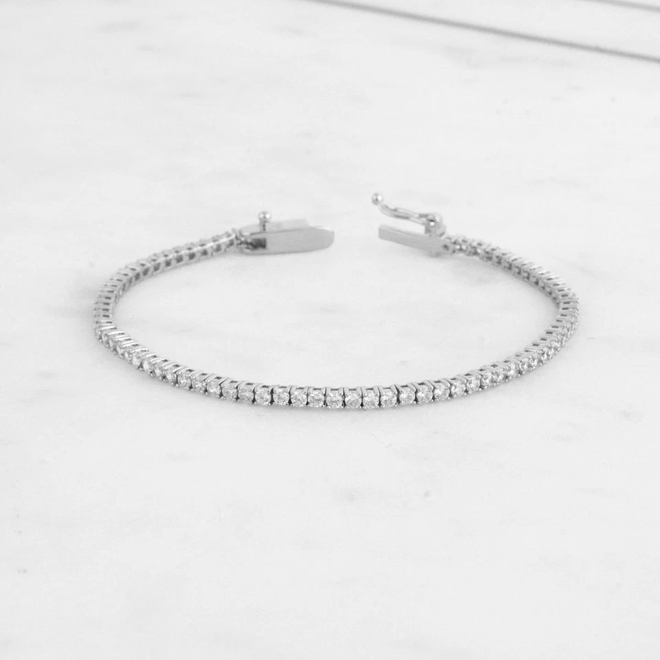 2 Ct Round Cut Moissanite Women's Tennis Bracelet Stackable Sterling Silver - Image 3 of 4