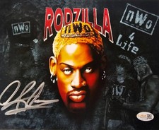 Dennis Rodman Signed METALLIC Photo 8x10  NWO Bulls Worm Autograph HOF JSA HOGAN