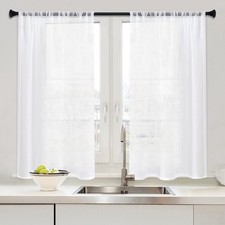 White Sheer Tier Curtains - 40 Inch Long, 2 Panel Set for Small Half Windows ...