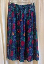 Alfred Dunner Vintage Floral Butterfly Pleated Midi Skirt Purple Pink Size 12
