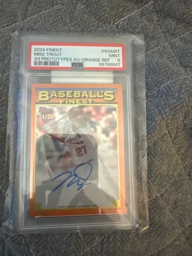 2024 Topps Finest Mike Trout 93 Prototypes Orange Refractor Auto /25 PSA 9