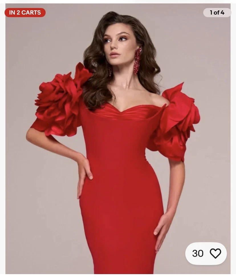 open lace back dress Red Starry Tulle Prom Dresses Off the Shoulder Evening Dress FD3451 –  Viniodress main image 1