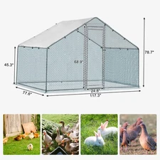 Metal Chicken Coop Outdoor Large Walk-in Hen Cage House with Cover 6.5x10x6.6FT