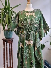 Indian Vintage 100% Cotton Women Maxi Kaftan Dress, Night Wear Casual Kimono