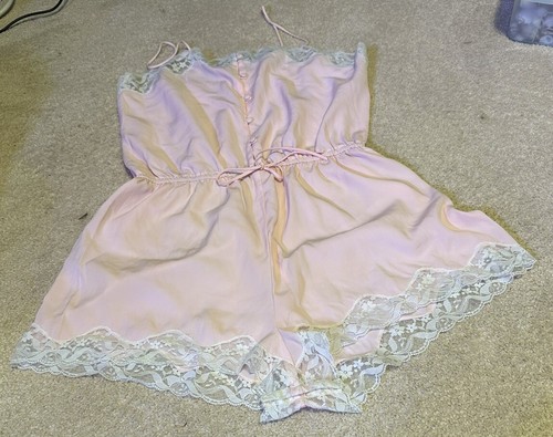 Victoria's Secret Gold Label Satin Lace Pink Teddy Bodysuit Romper Size Medium - Picture 7 of 11