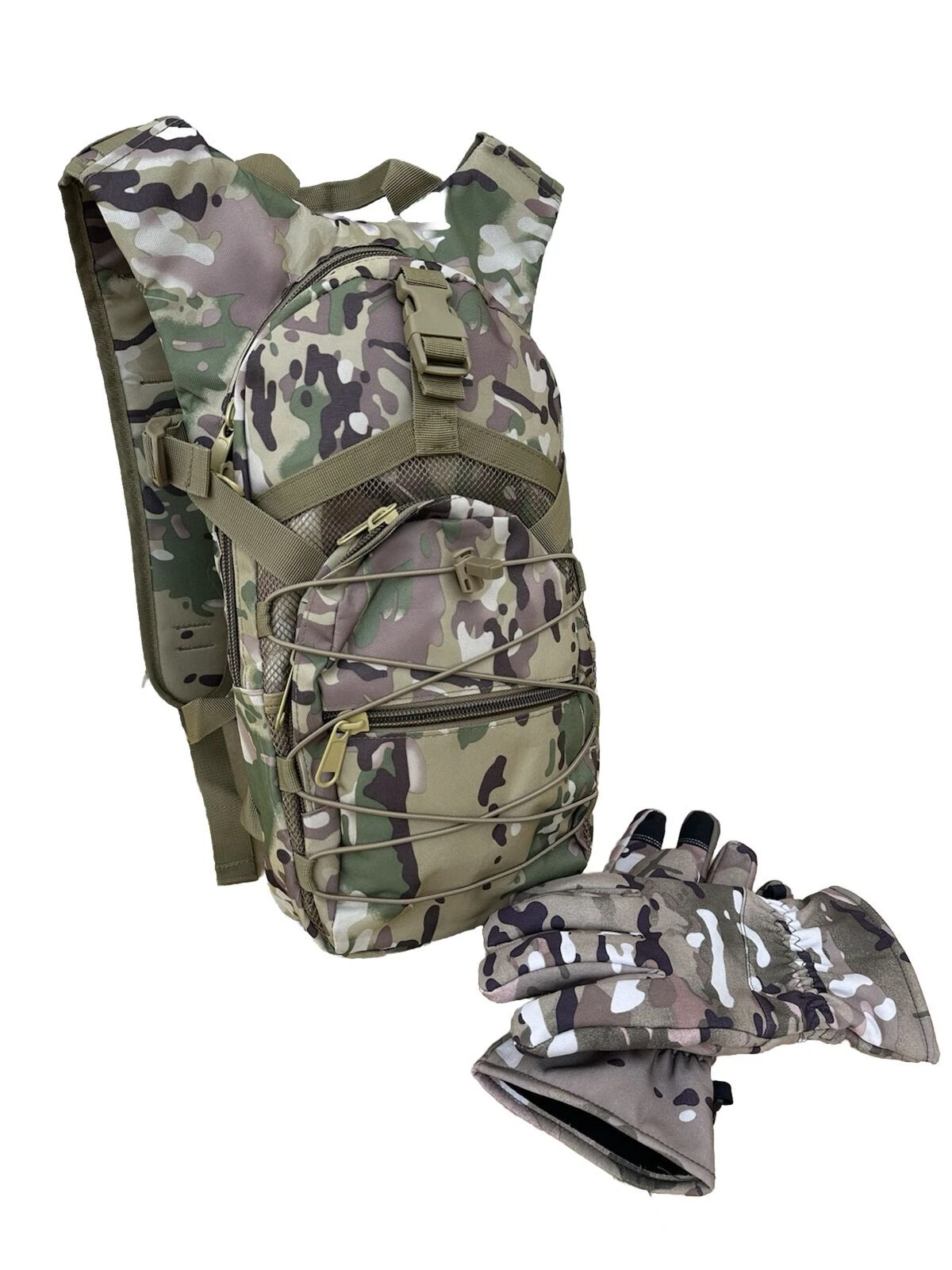 Outdoor Backpack Camouflage w/Gloves Backpacking Hiking Camping Skiing SnowBoard