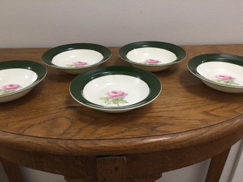 5 Vintage Taylor Smith Taylor Pink Rose Green Rim Fruit Bowls - Picture 2 of 4