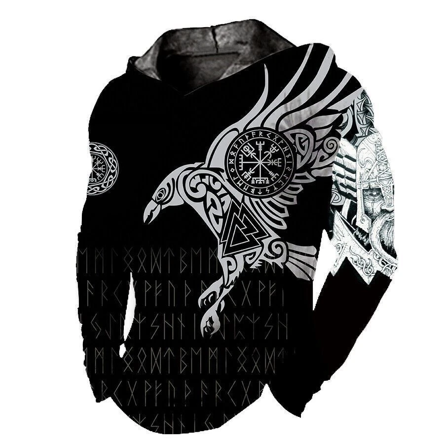 Men Hoodie Pullover Hooded Hawk Falcon White Black Sweatshirt Soft LightWeight