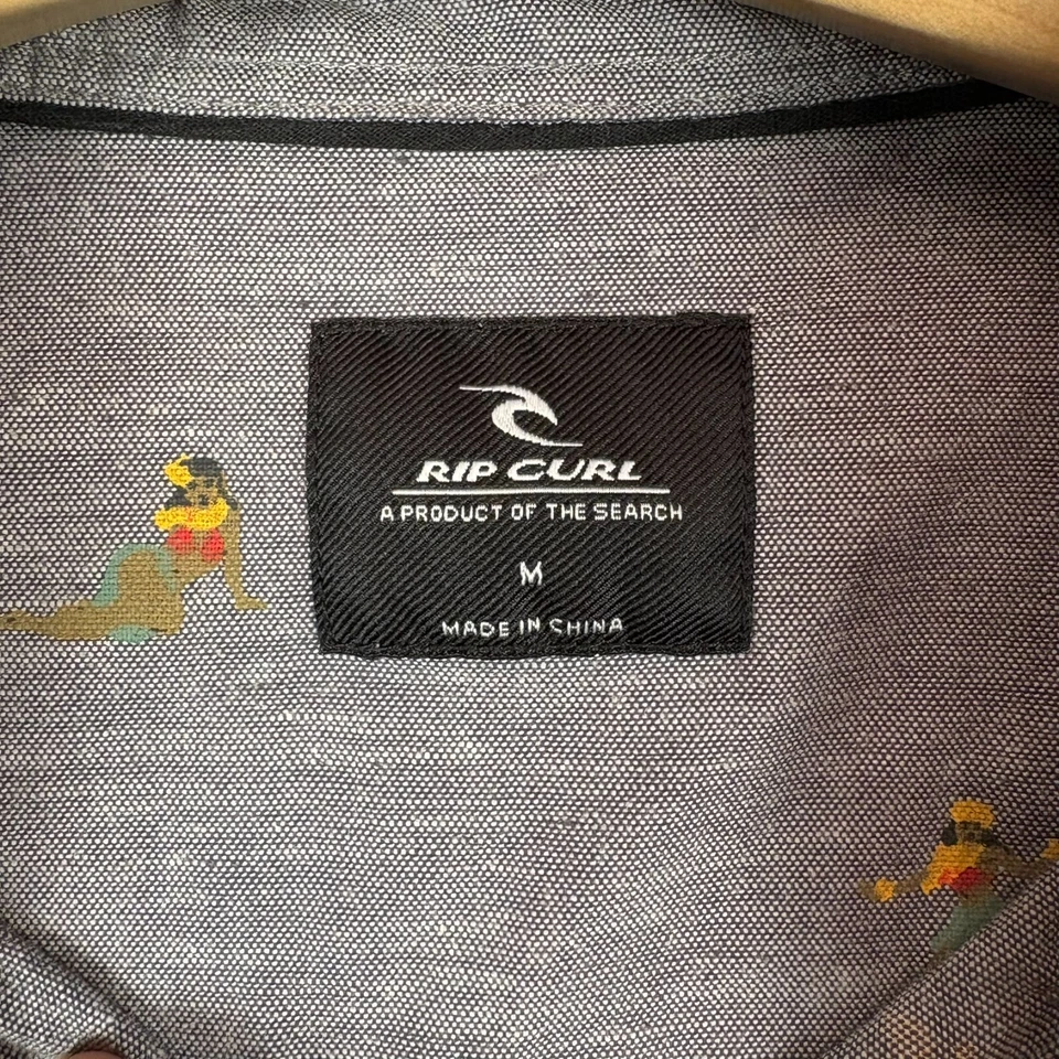 Rip Curl Men's Shirt M Short Sleeve Hawaiian Hula Girl Classic Fit Gray Medium - Image 4 of 4