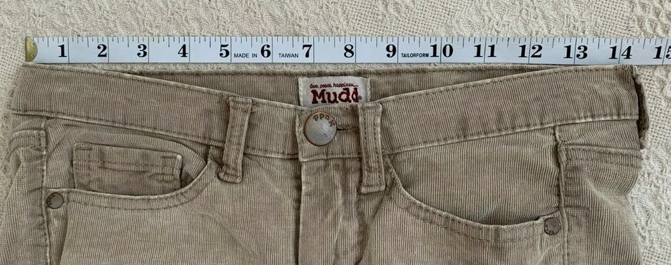 Pantalones de mezclilla ajustados de pana MUDD tostados elásticos talla 5 W28 L28 tiro bajo Foto 4 de 4