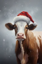 COW SANTA FARM CHRISTMAS STRETCHED CANVAS PRINT WALL ART READY TO HANG CA12