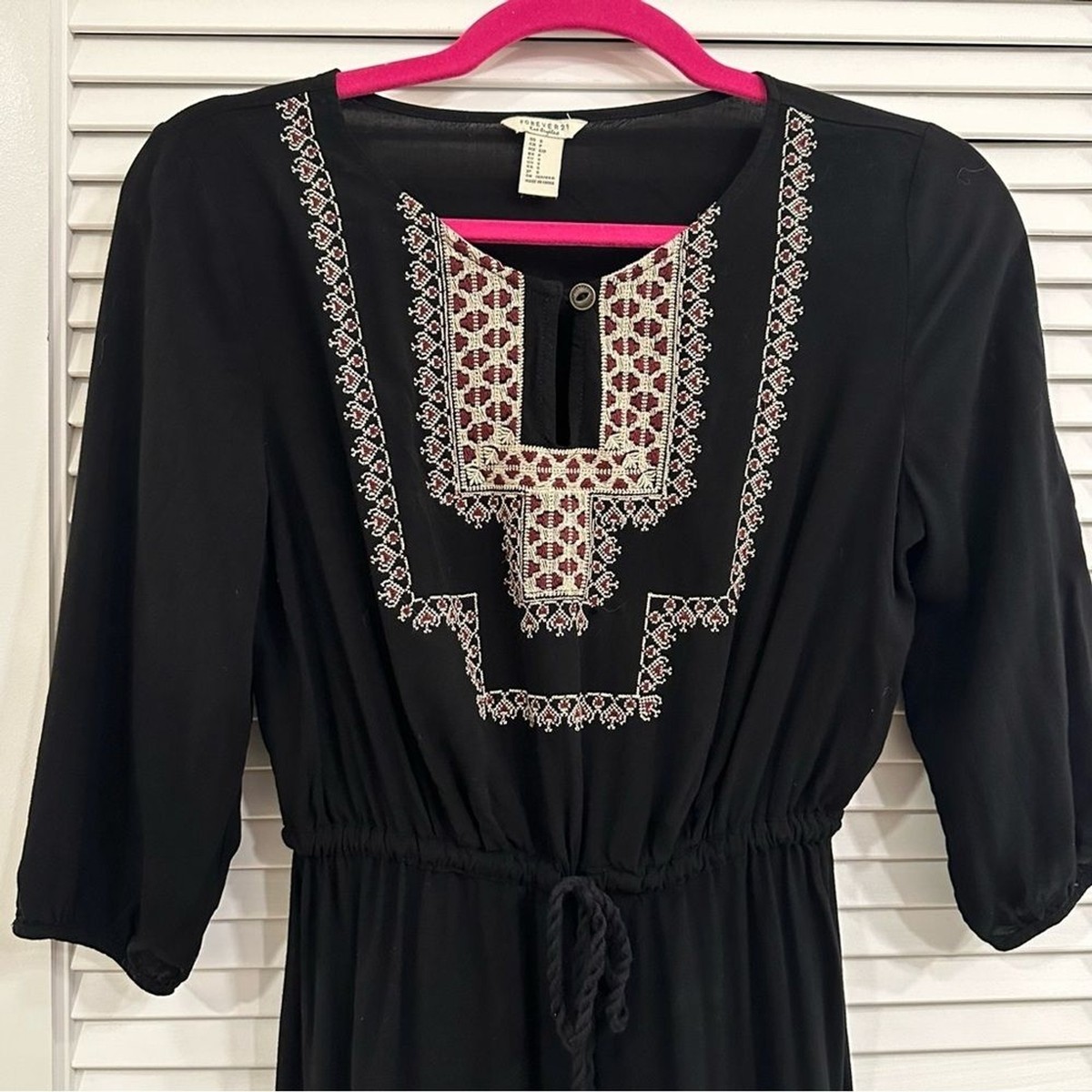 Small Forever 21 Black Boho Embroidered Peasant Dress | eBay