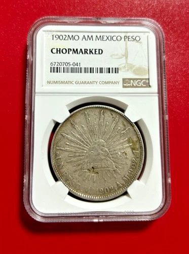 1902MO AM MEXICO SILVER PESO NGC CHOPMARKED