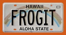HAWAII RAINBOW VANITY AUTO  LICENSE  PLATE  " FROGIT " FROG FROGS TOAD RIBBIT