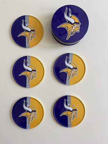 Minnesota Vikings Logo 5x Dose Getränk Untersetzer & Blechetui Korkboden NFL Football