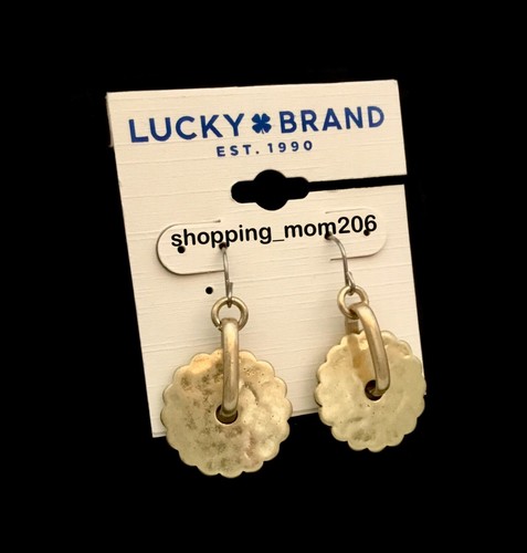 Lucky Brand Matte Gold Tone Hammered Drop Earrings - Picture 2 of 3