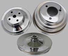 Big Block Chevy Chrome Long Water Pump Crankshaft Power Steering Pulley Kit BBC